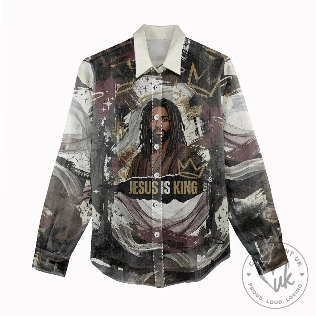 Jesus Is King Lion Of Judah Christian Faith Women's Button-Down Shirt 10 Jesus Is King Lion Of Judah Christian Faith Women