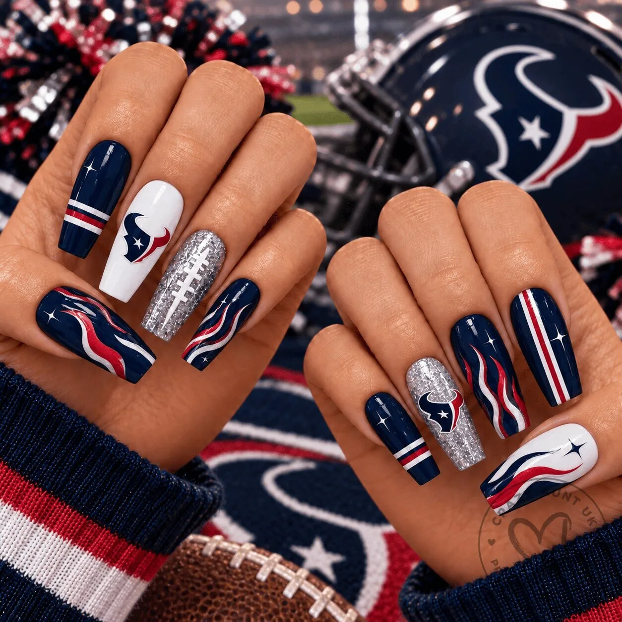 Houston Texans Football Team Spirit Press-On Nails Set for Game Day