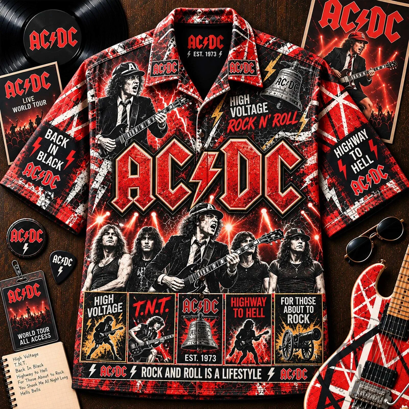 AC/DC High Voltage Rock and Roll Band Hawaiian Shirt 1 AC/DC High Voltage Rock and Roll Band Hawaiian Shirt
