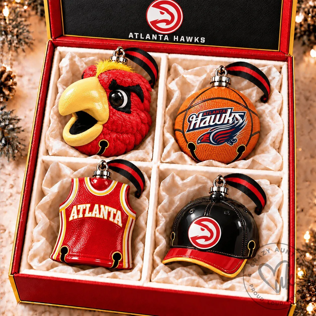 Atlanta Hawks Christmas Tree Ornaments Set of Four Basketball Decorations