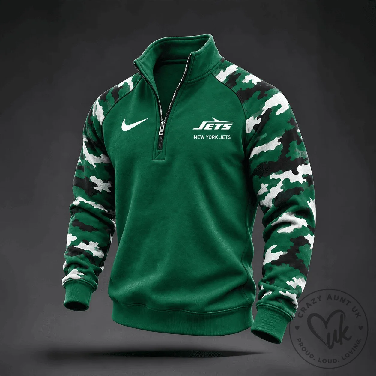New York Jets Camouflage Sleeve Quarter-Zip Pullover Sweatshirt for Men