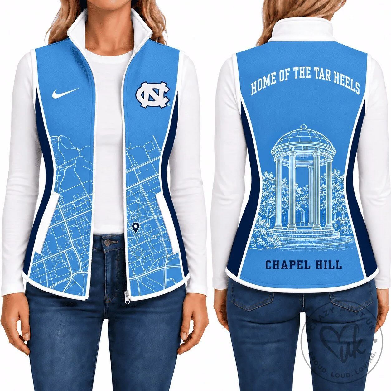 North Carolina Tar Heels Chapel Hill Map Women's Fleece Vest Jacket