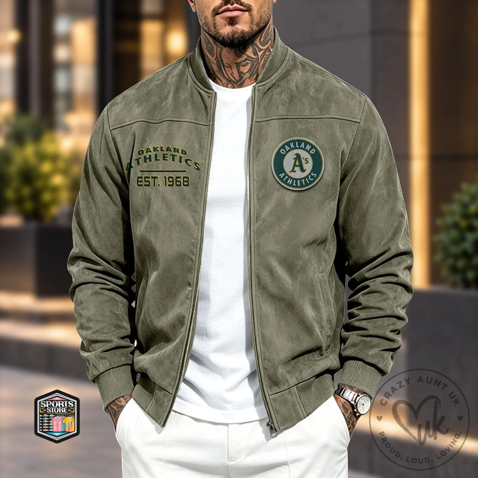 Oakland Athletics Baseball Team Logo Suede Bomber Jacket
