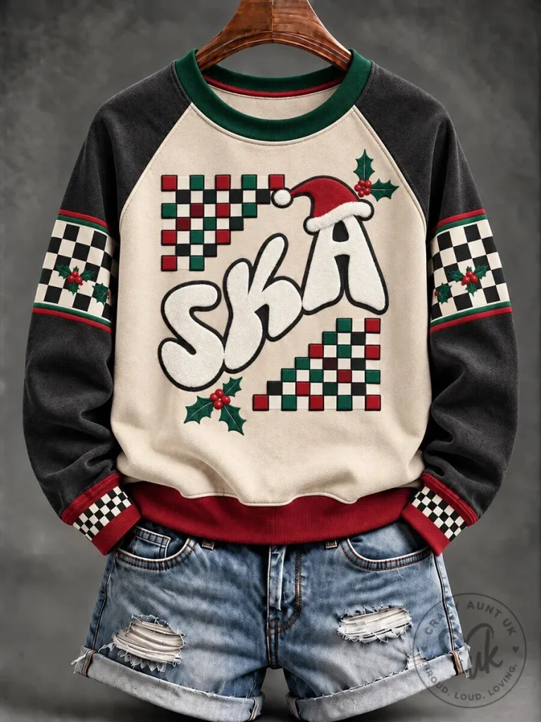 Merry Ska Christmas Holiday Raglan Sweatshirt