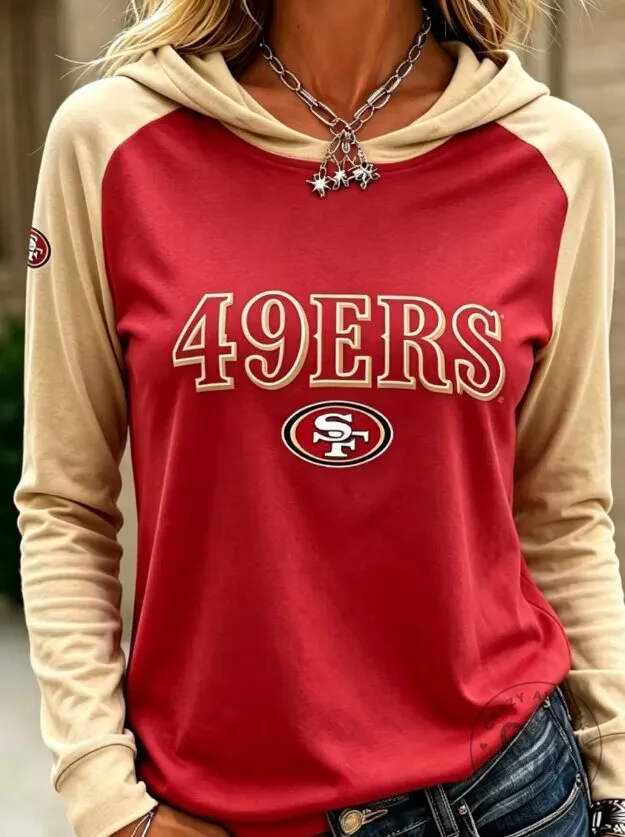 San Francisco 49ers Women's Red and Gold Raglan Hoodie