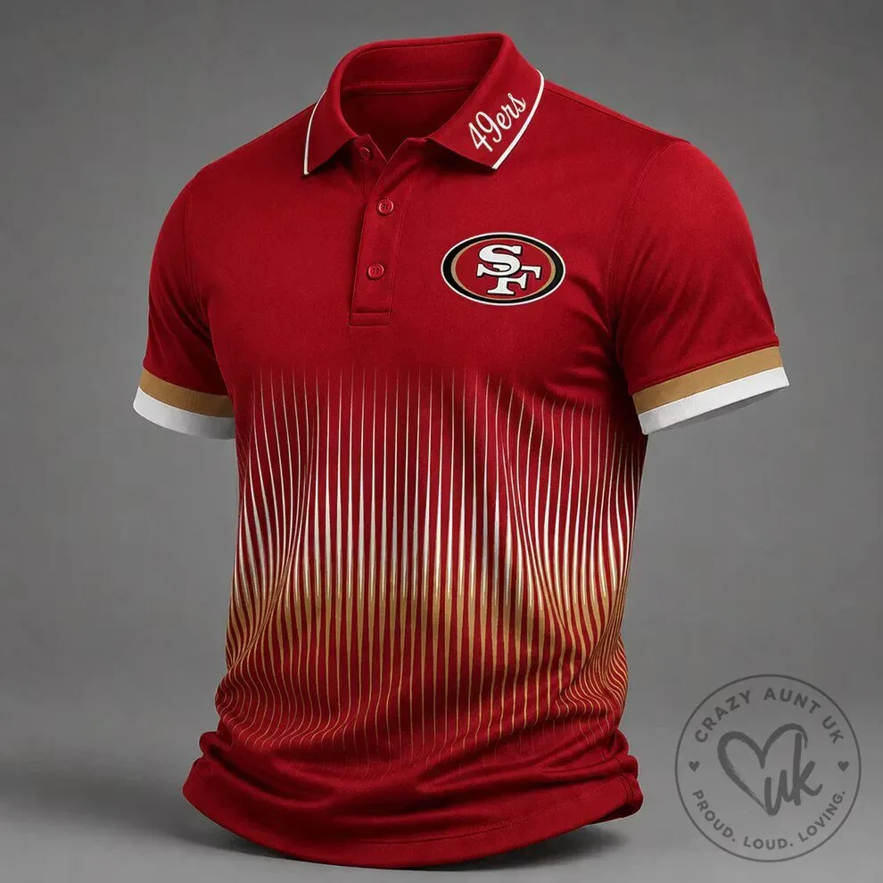 San Francisco 49ers NFL Football Team Red and Gold Striped Polo Shirt