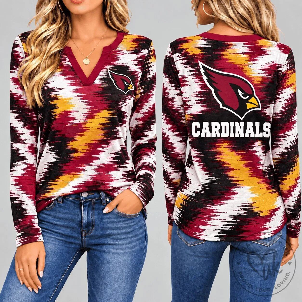 Arizona Cardinals Dynamic Brushstroke V-Neck Long-Sleeve Shirt for Women 1 Arizona Cardinals Dynamic Brushstroke V-Neck Long-Sleeve Shirt for Women