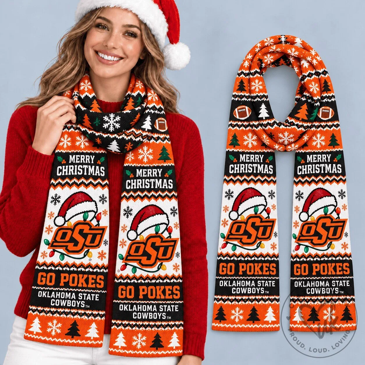 Oklahoma State Cowboys Merry Christmas Ugly Sweater Knit Scarf