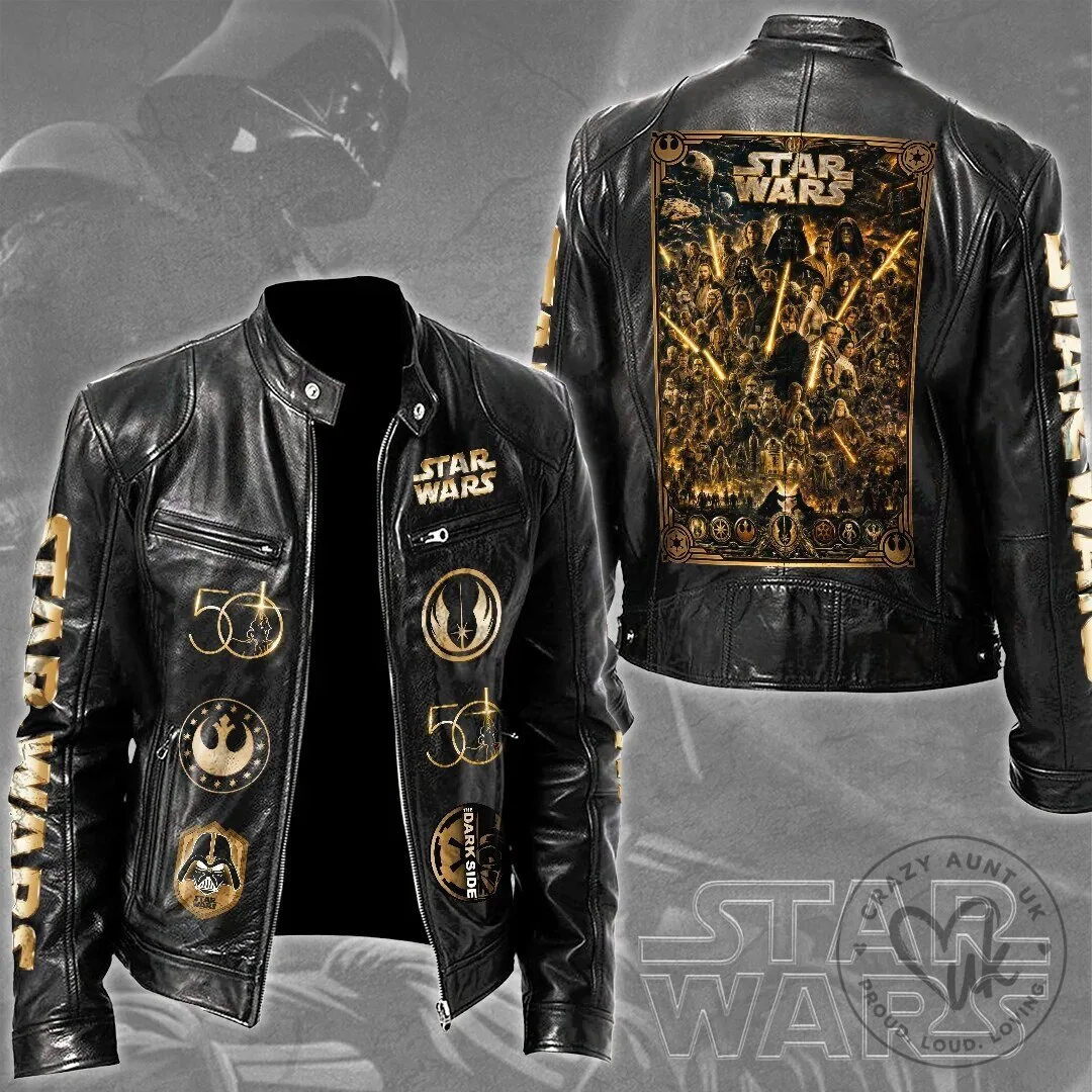 Star Wars 50th Anniversary Motorcycle Leather Jacket for Men