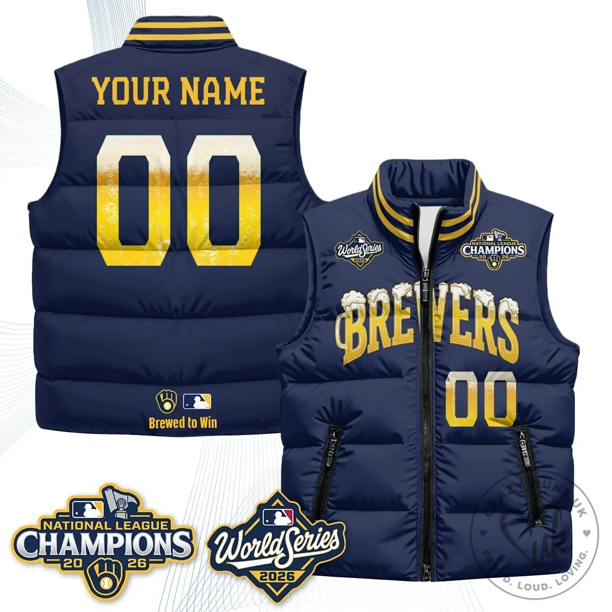 2026 National League Champions Puffer Vest - Milwaukee Brewers