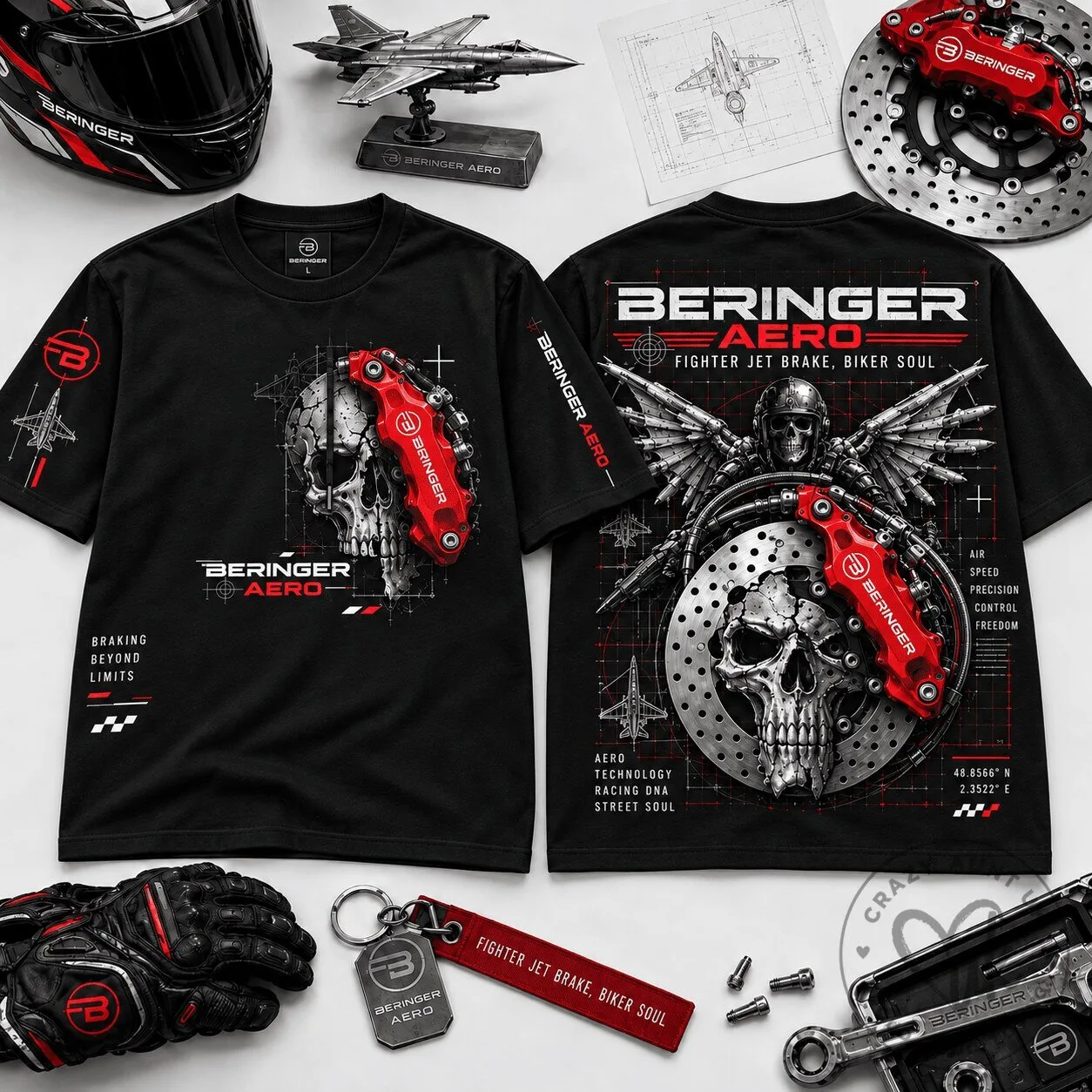 Beringer Aero Fighter Jet Brake Biker Soul Graphic T-Shirt