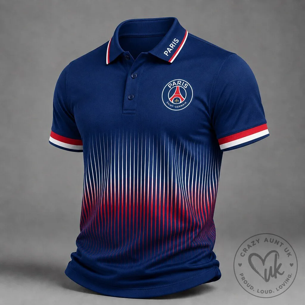 Paris Saint-Germain Football Club Navy Blue Striped Polo Shirt