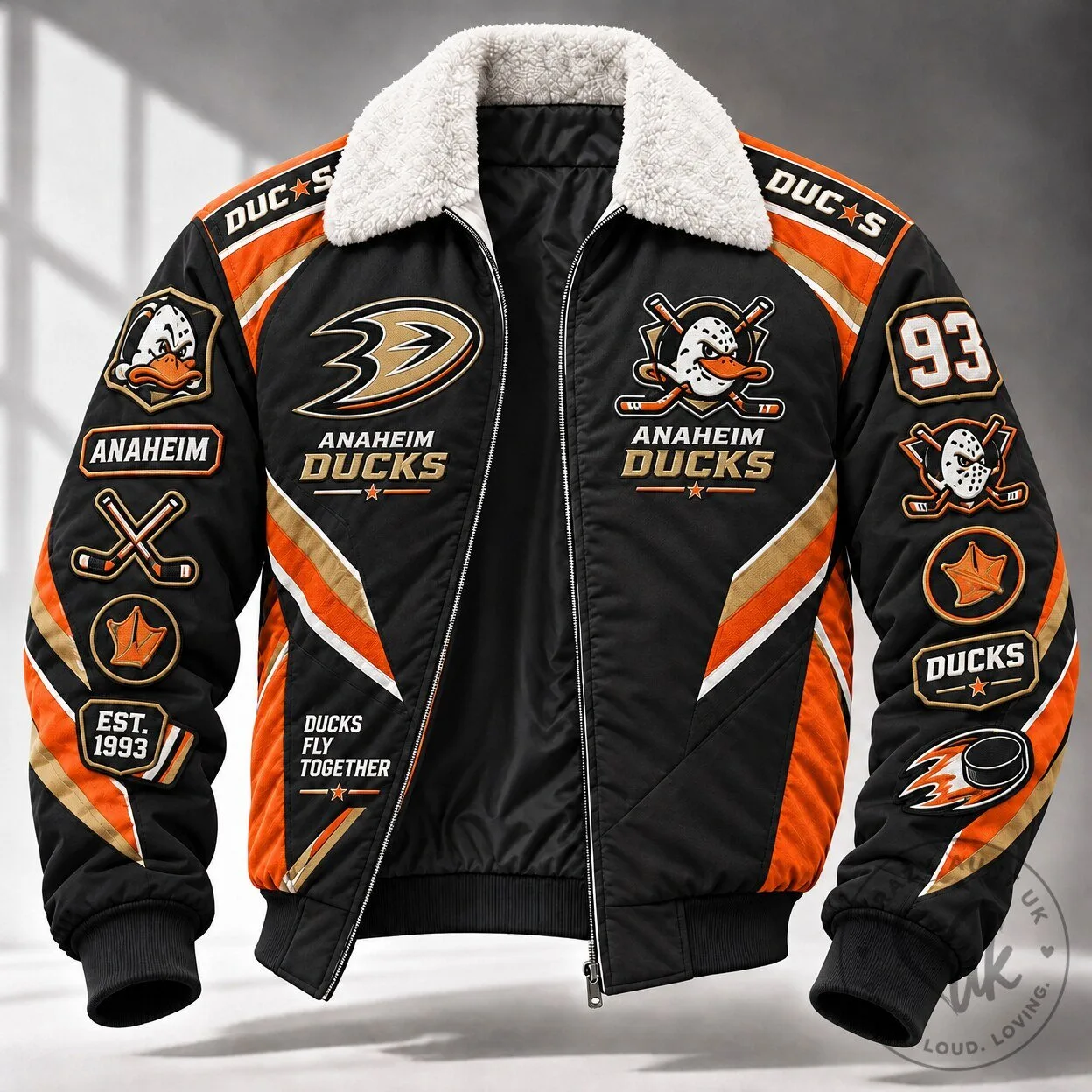Anaheim Ducks National Hockey League Bomber Jacket with Faux Shearling Collar
