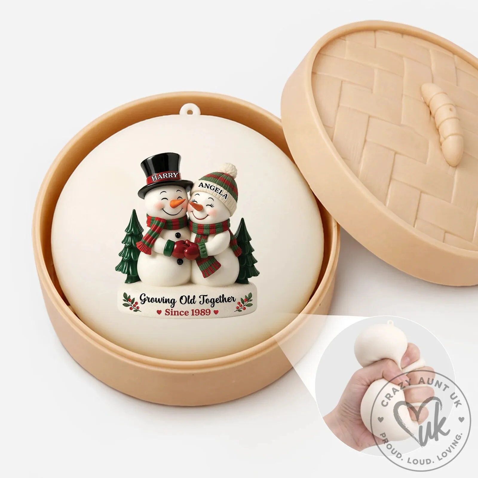 Personalized Snowman Couple Christmas Steamed Bun Squishy Ornament