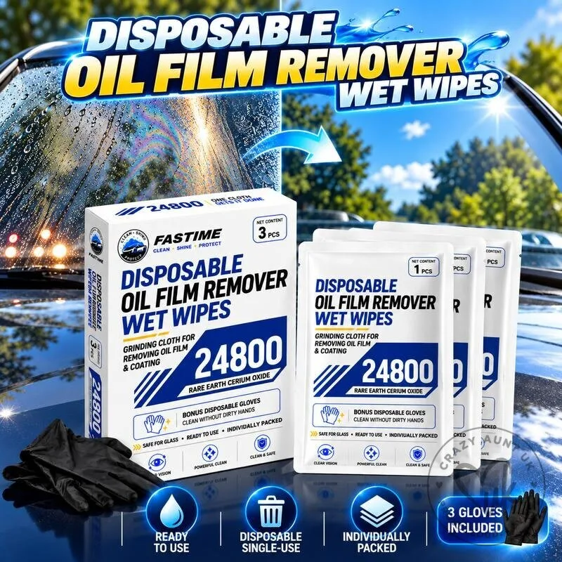 Fastime Disposable Oil Film Remover Wet Wipes with Gloves for Car Glass Cleaning
