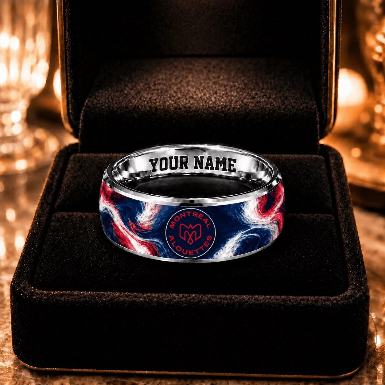 Montreal Alouettes Football Team Swirl Design Custom Engraved Ring for Fans