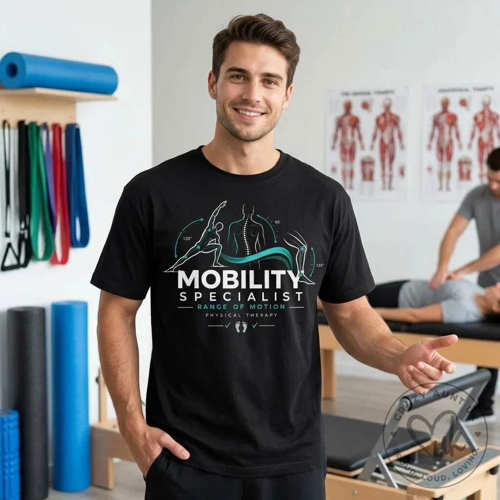 Mobility Specialist Physical Therapy Range of Motion Black Crewneck T-Shirt