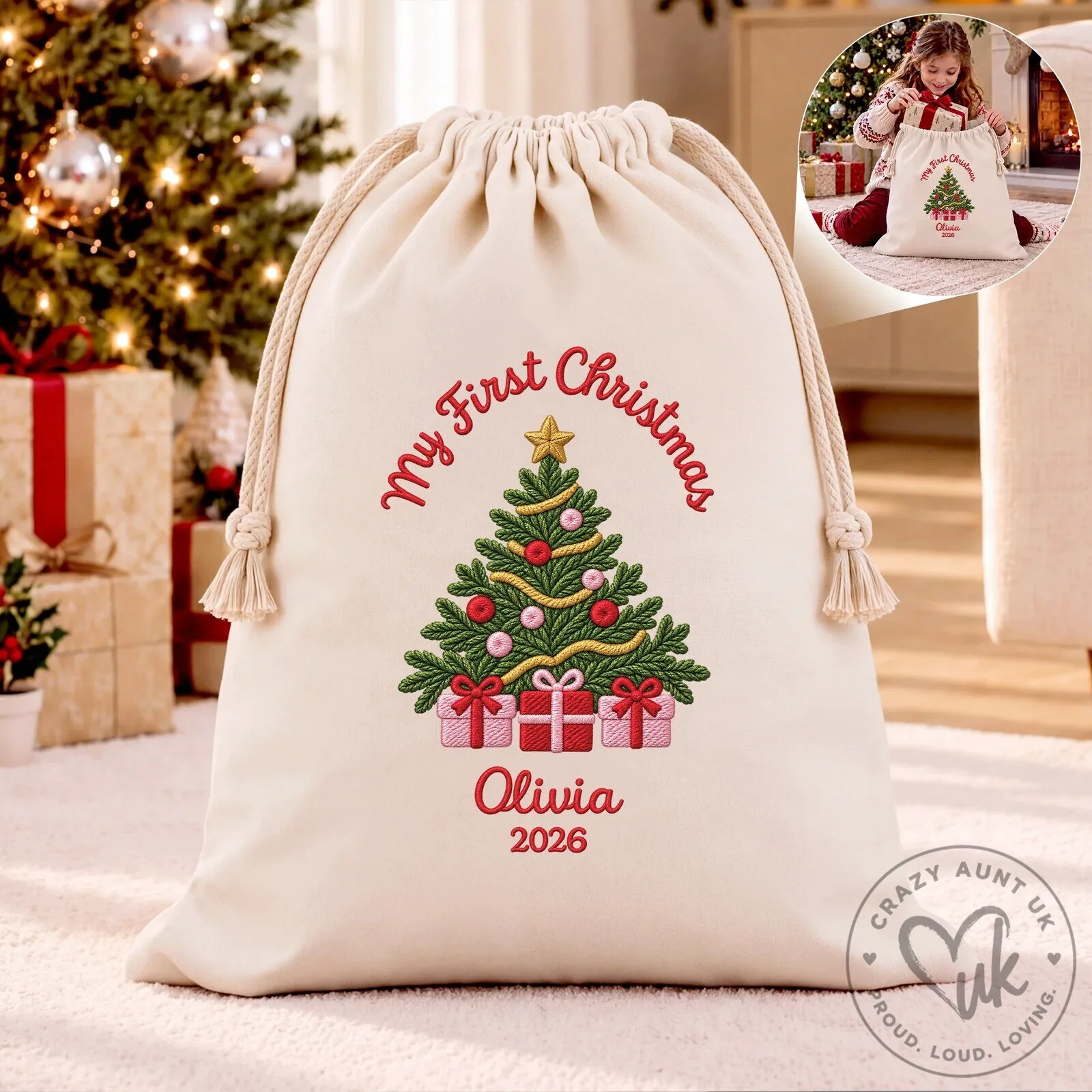 My First Christmas Personalized Baby Gift Bag with Custom Name and Year