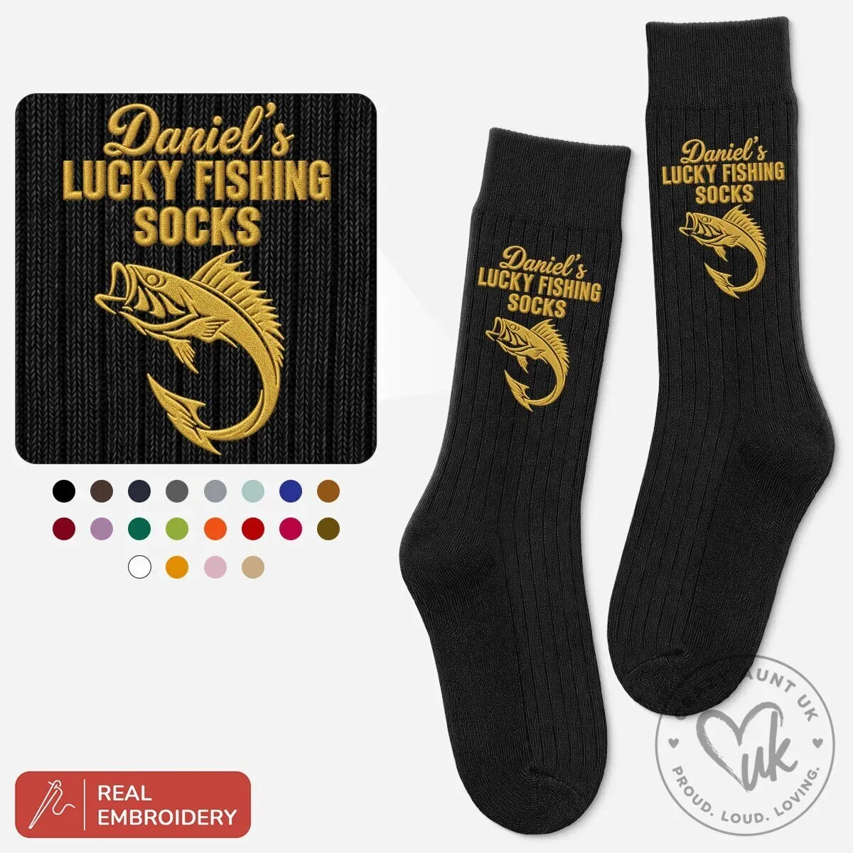 Personalized Lucky Fishing Socks with Embroidered Bass Fish Design for Men and Women