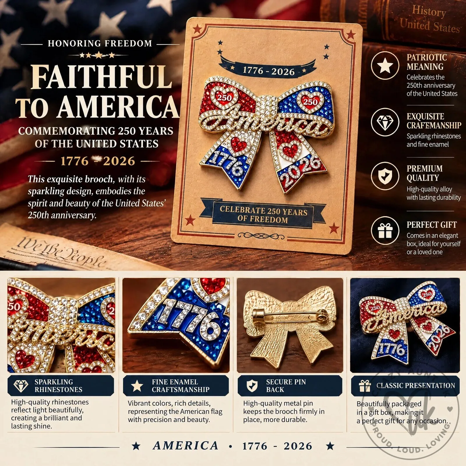 United States 250th Anniversary Commemorative Ribbon Pin