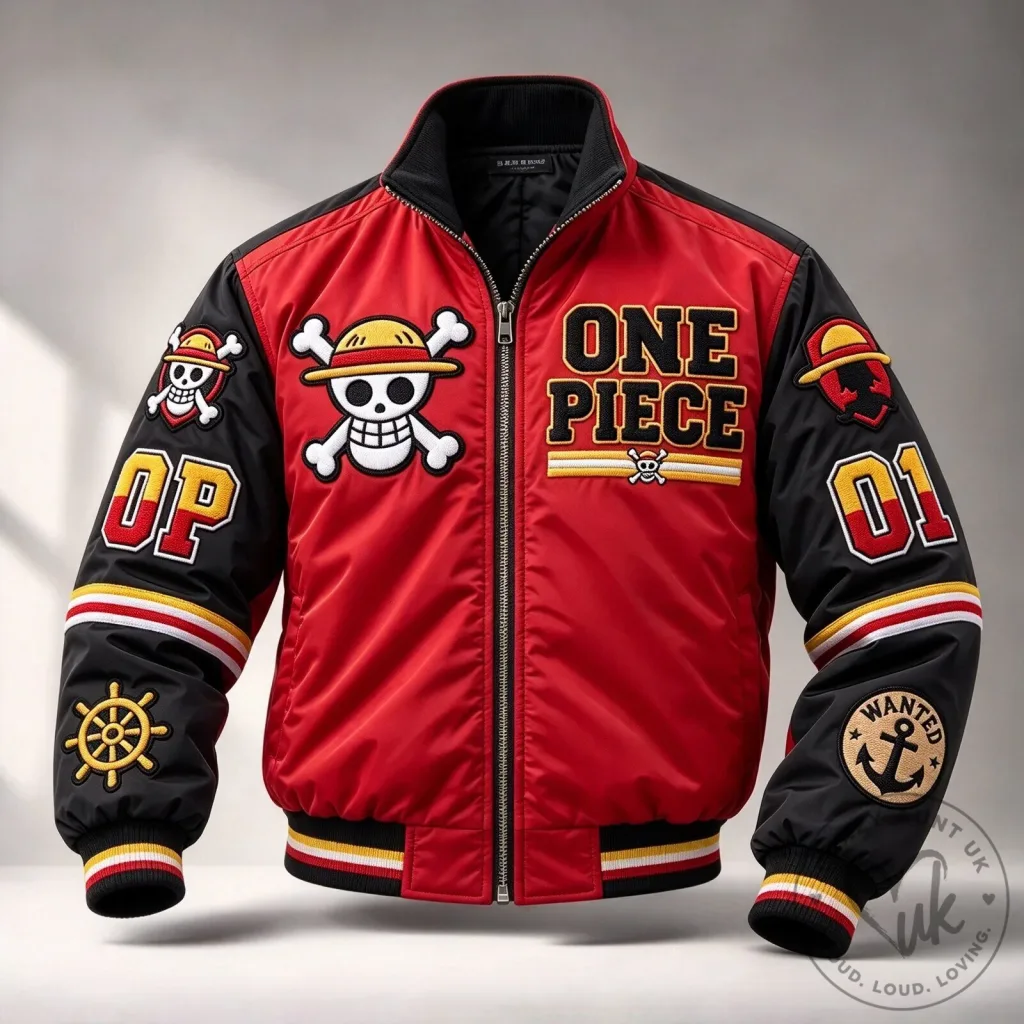 One Piece Anime Skull Embroidered Bomber Jacket for Men One Piece Anime Skull Embroidered Bomber Jacket for Men