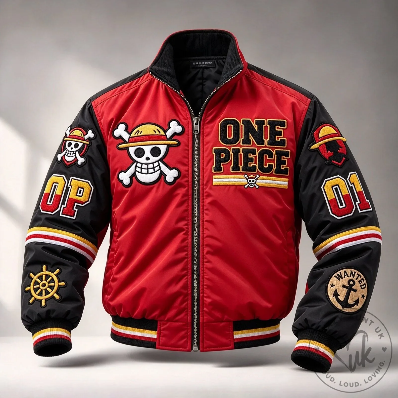 One Piece Anime Skull Embroidered Bomber Jacket for Men