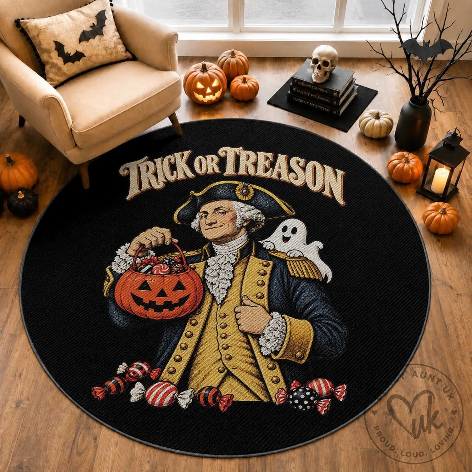 Trick Or Treason George Washington Halloween Spooky Round Rug