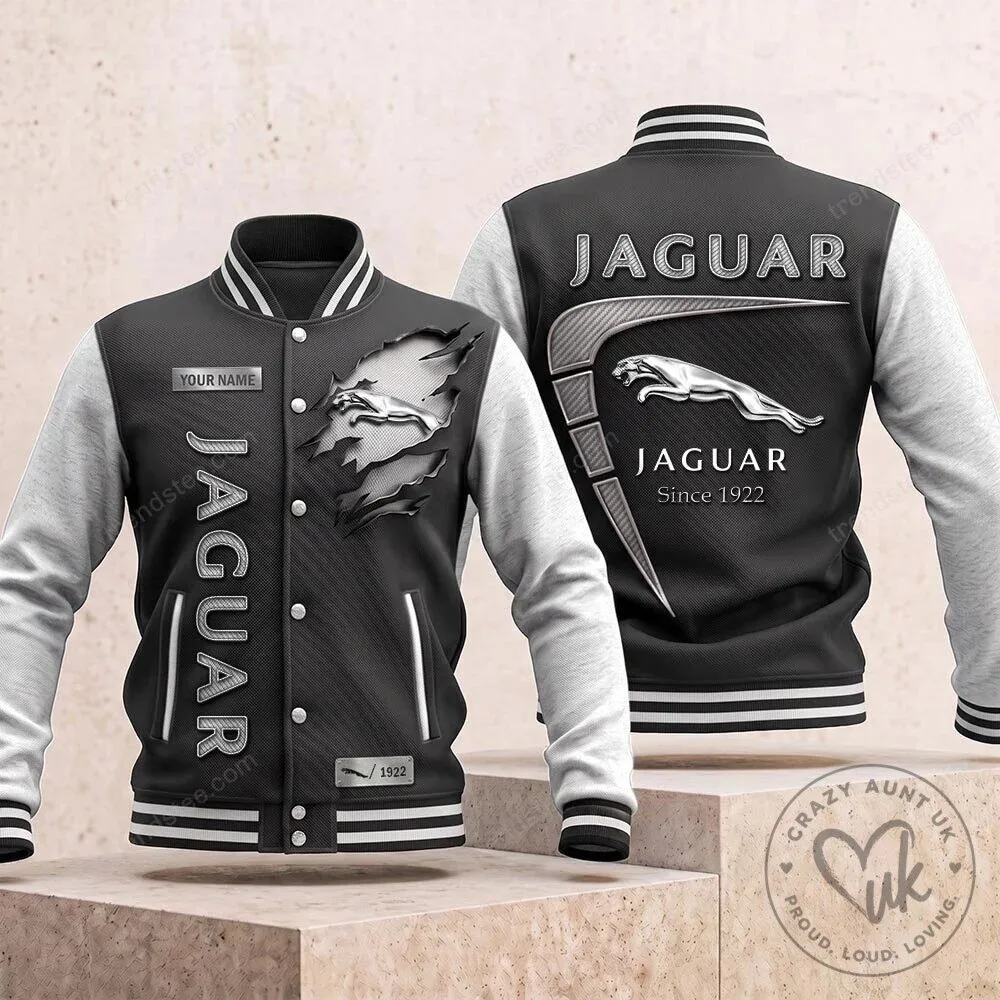 Jaguar Car Logo Black and White Varsity Jacket for Men and Women