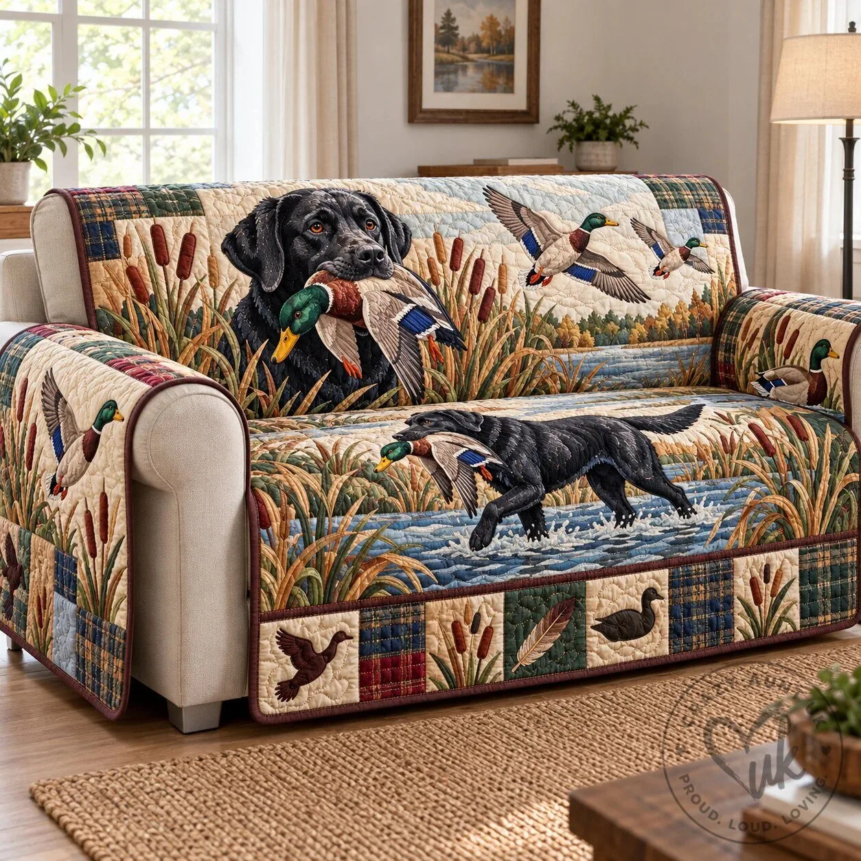 Labrador Retriever Hunting Dog Quilted Sofa Cover Furniture Protector