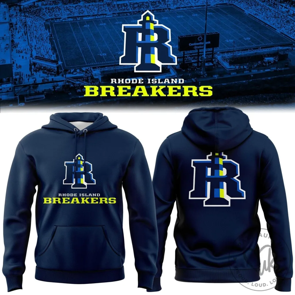 Rhode Island Breakers Primary Logo Navy Blue Pullover Hoodie Rhode Island Breakers Primary Logo Navy Blue Pullover Hoodie