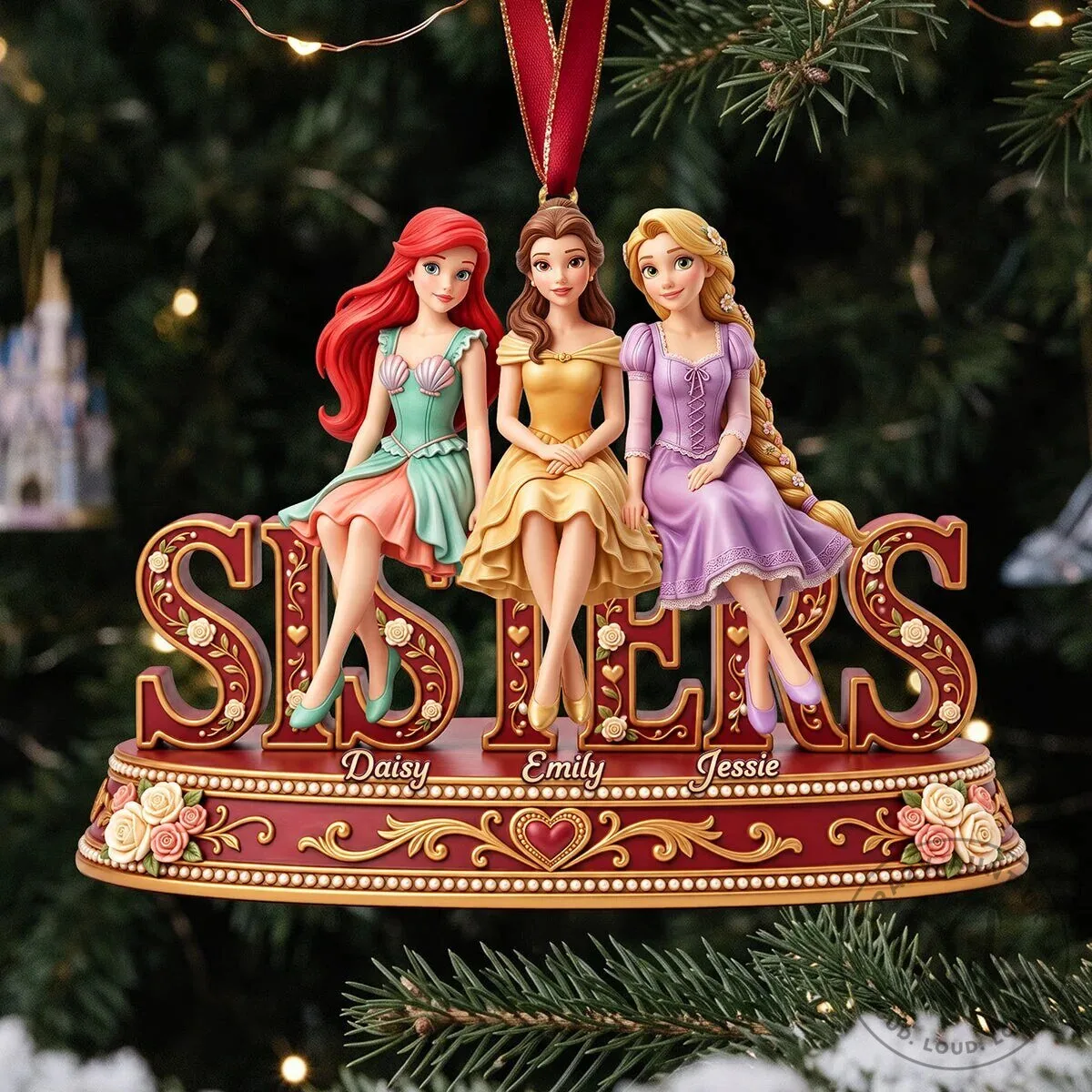Disney Princess Sisters Personalized Christmas Tree Ornament Decoration